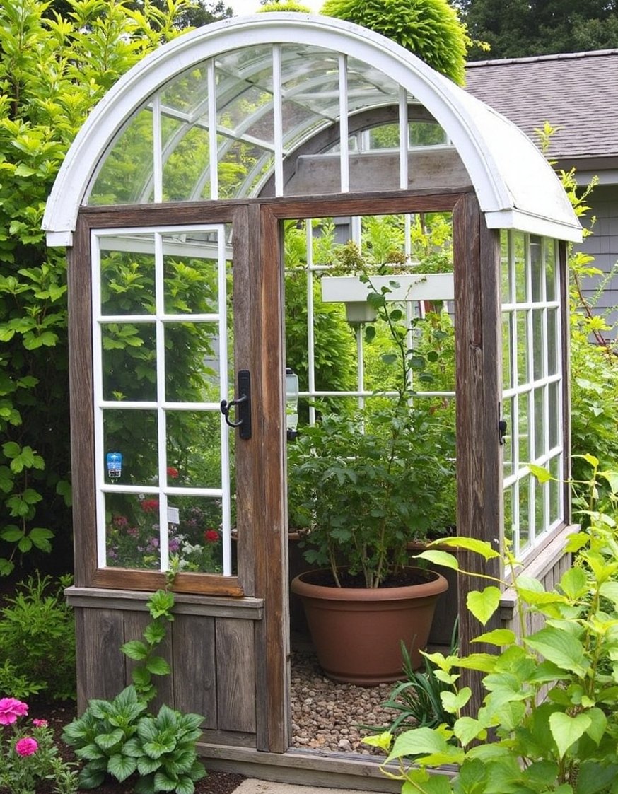 home greenhouse ideas - Charming Backyard Greenhouse Shed from Repurposed Materials - Repurposed materials make this charming greenhouse shed shine!...