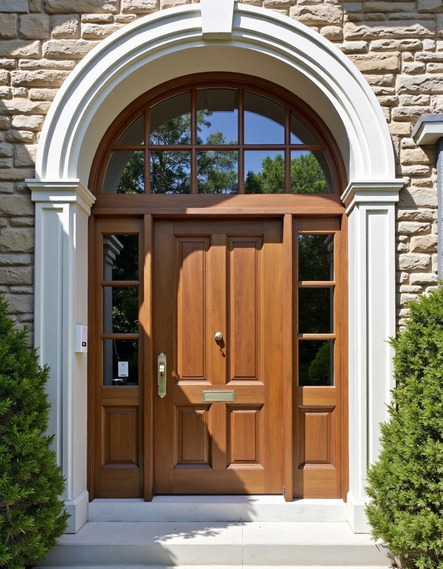 luxury houses entrance - Classic Modern Entrance: Stone Facade & Oak Door - Classic modern luxury home entrance. I chose this...