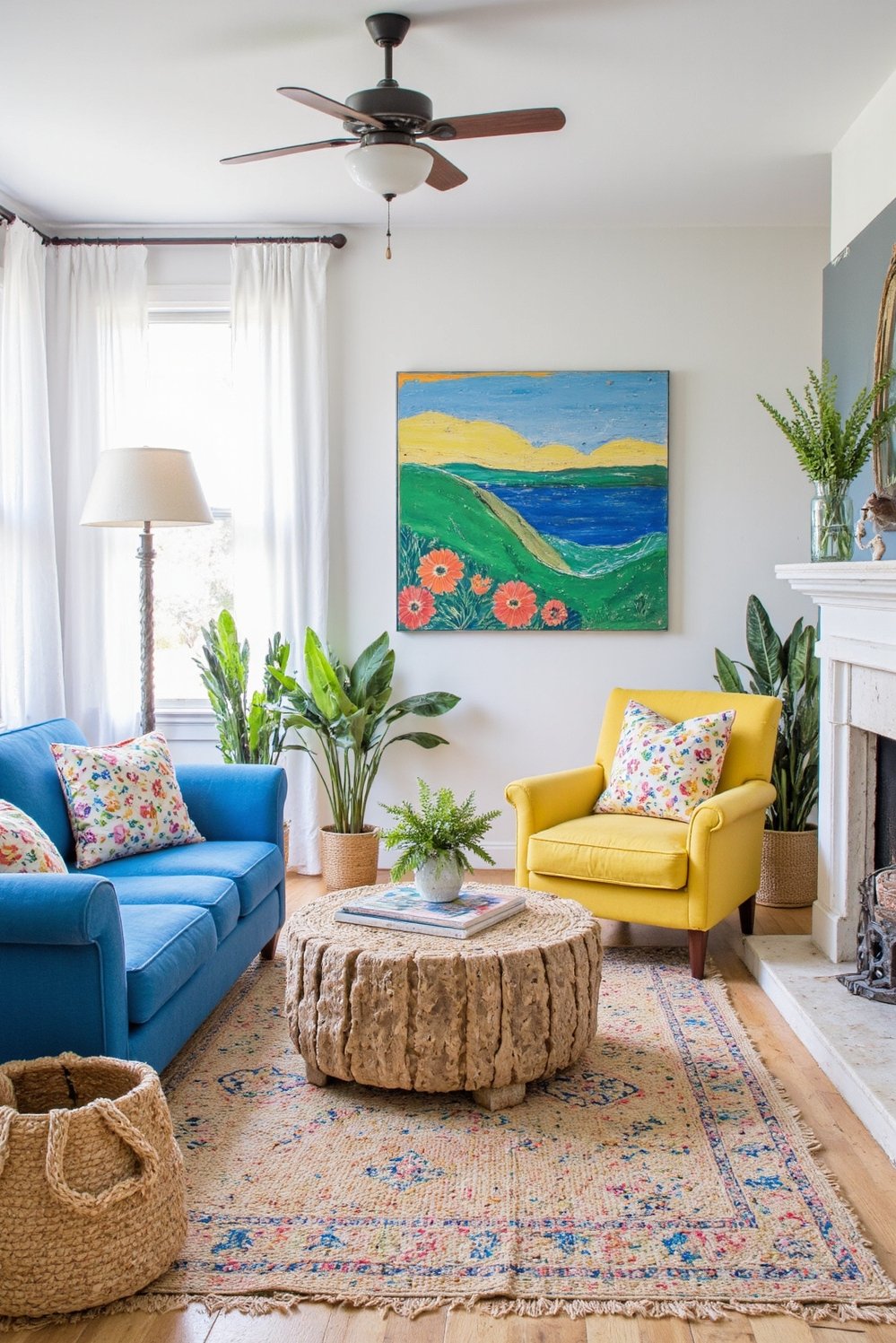 beachy living room ideas - Boho Beachy Living Room: Vibrant Colors & Textures - Coastal boho living room decor: Vibrant blues, greens,...