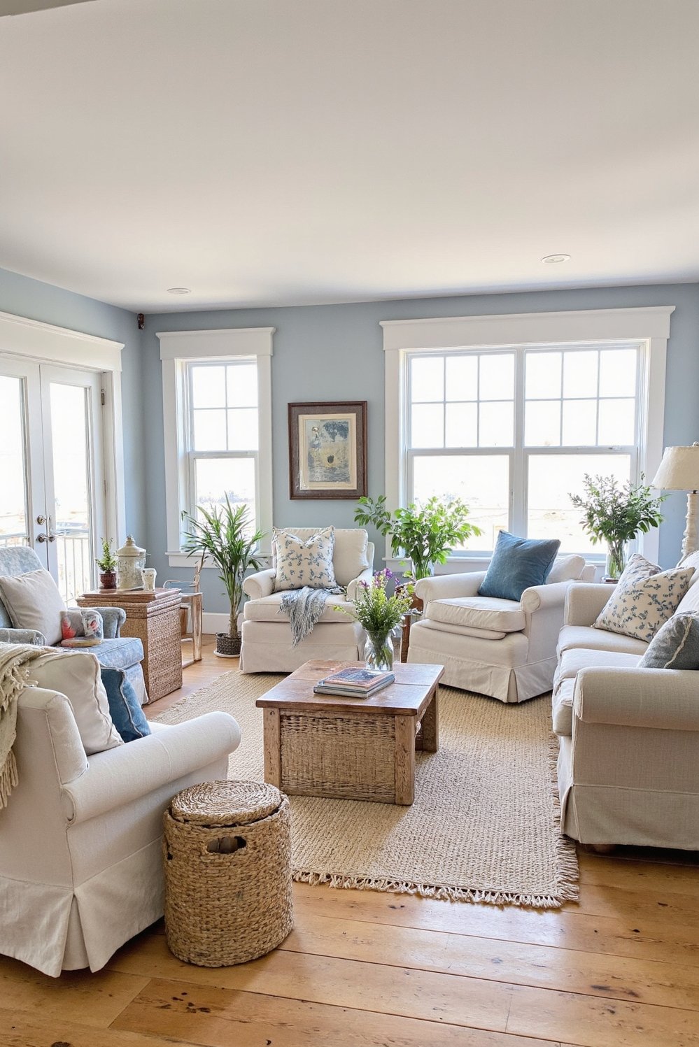 beachy living room ideas - Relaxed Coastal Living Room with Ample Seating - Beachy living room ideas: This casual space prioritizes...