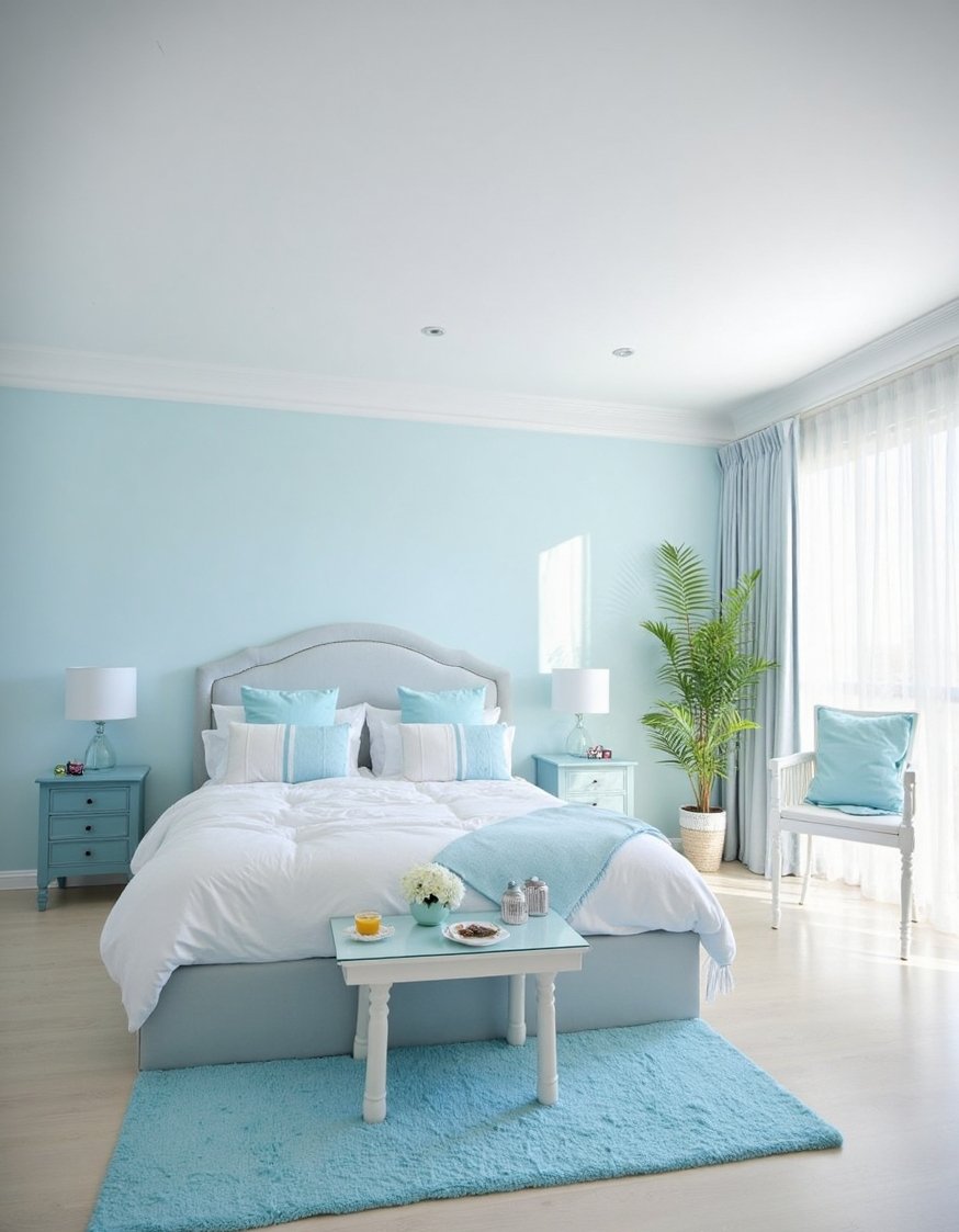 Blue and white girls bedroom - Calming Blue and White Minimalist Girls Bedroom - Calming blue and white girl's bedroom. Clean lines...