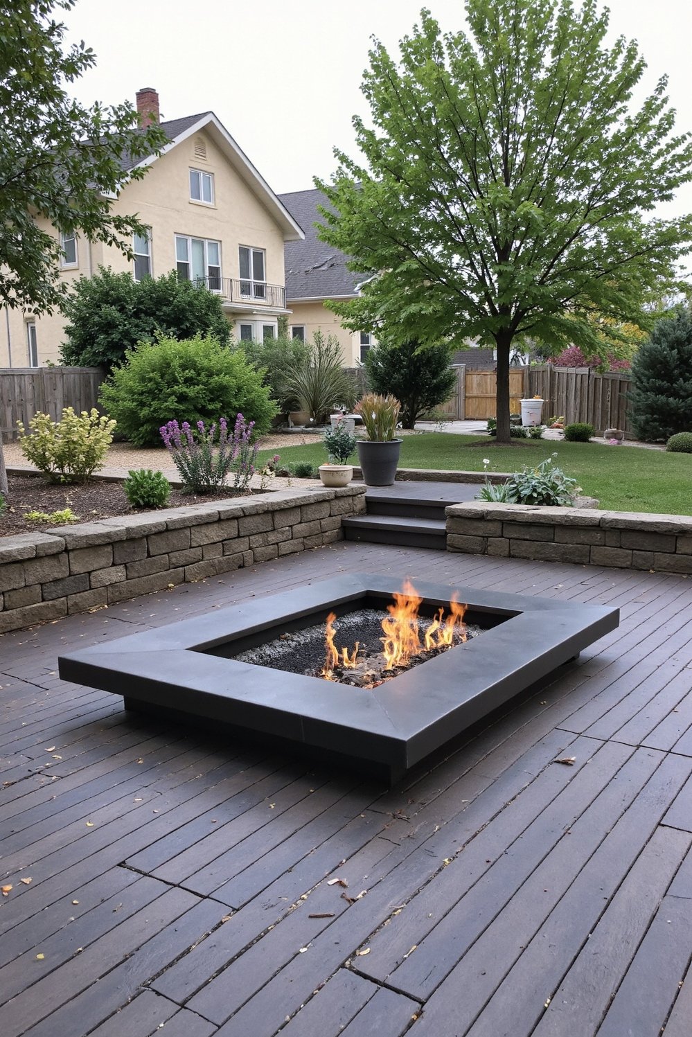 Fire pit patio ideas - Sleek In-Ground Fire Pit & Minimalist Deck - Sleek, modern fire pit. I love the clean...