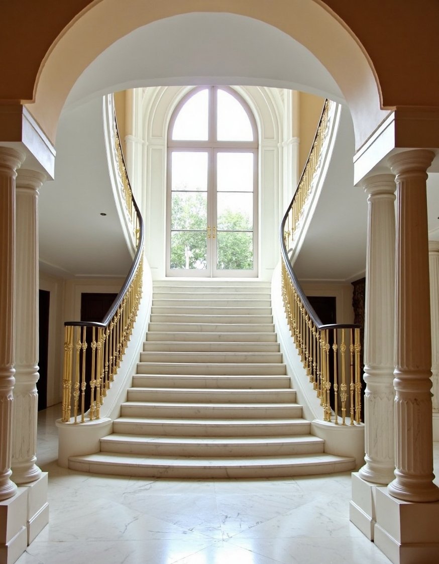 luxury houses entrance - Grand Curved Staircase & Palatial Modern Entrance - Luxury modern villa entrance: A grand, curved staircase...