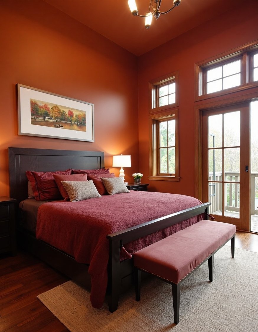 warm bedroom colors ideas - Terracotta & Burgundy: Cozy Dusty Bedroom Hues - Cozy up with this earthy, autumnal bedroom. Muted...