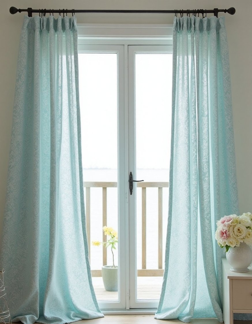 Curtains for Sliding Glass Doors - Relaxed Blue & White Cotton Curtains for Sliding Doors - These long, flowing cotton curtains create a relaxed...