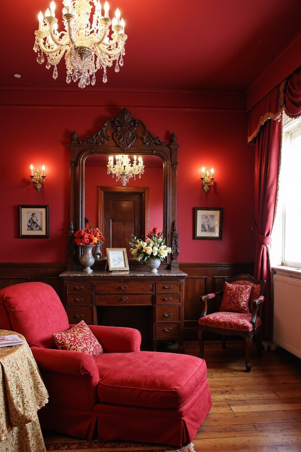 Cherry Bedroom Ideas - Glamorous Red Bedroom with Cherry Wood Vanity - Glamorous red and cherry bedroom ideas. This space...