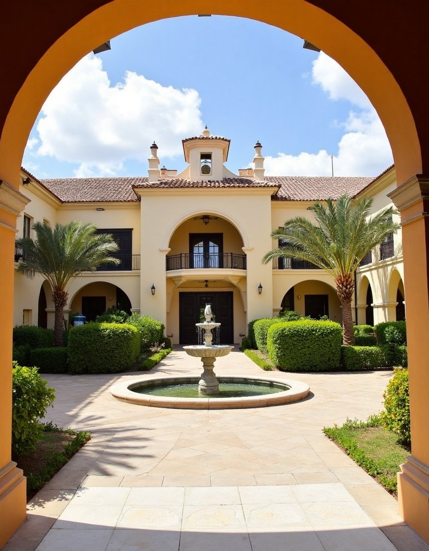 luxury houses entrance - Grand Casas Coloniales Entrance: Courtyard & Fountain - Grand Colonial style house entrance. A spacious courtyard,...