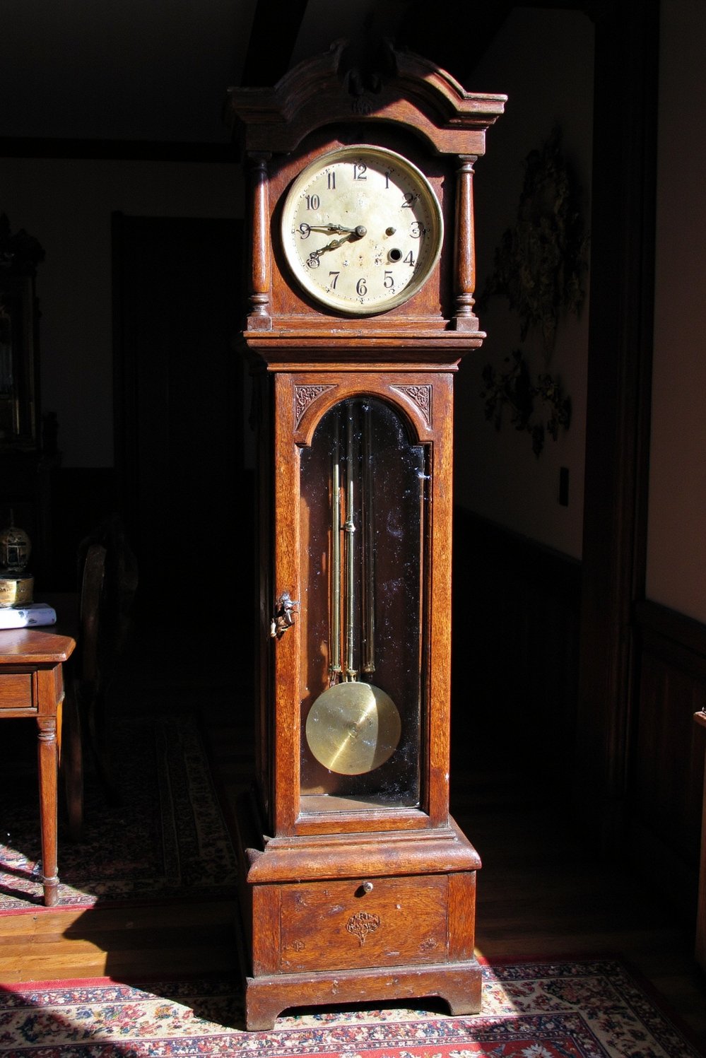 grandfather clock examples - Ornate Grandfather Clock: Dark Walnut & Old-World Elegance - This dark walnut grandfather clock, ornate and heavily...