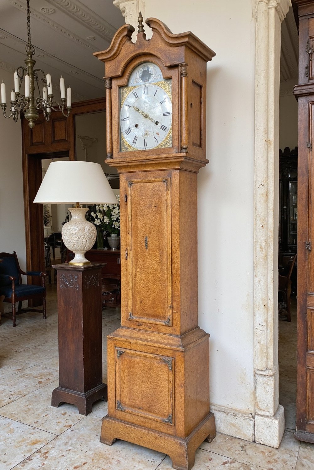 grandfather clock examples - Grand Hall Clock: Light Oak & High Ceilings - Grandfather clock in a large room. The light...