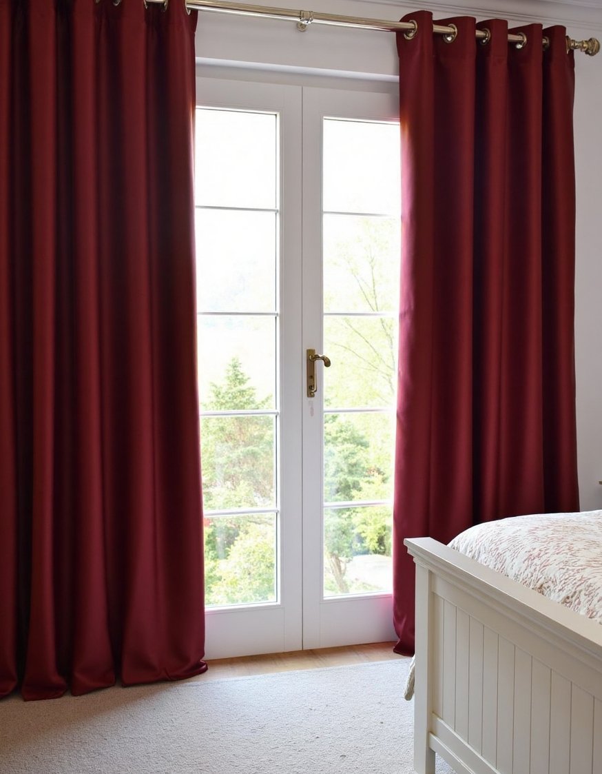 Curtains for Sliding Glass Doors - Burgundy Blackout Curtains: Sliding Glass Door Treatments - Need a dark, quiet bedroom? Heavy, lined burgundy...