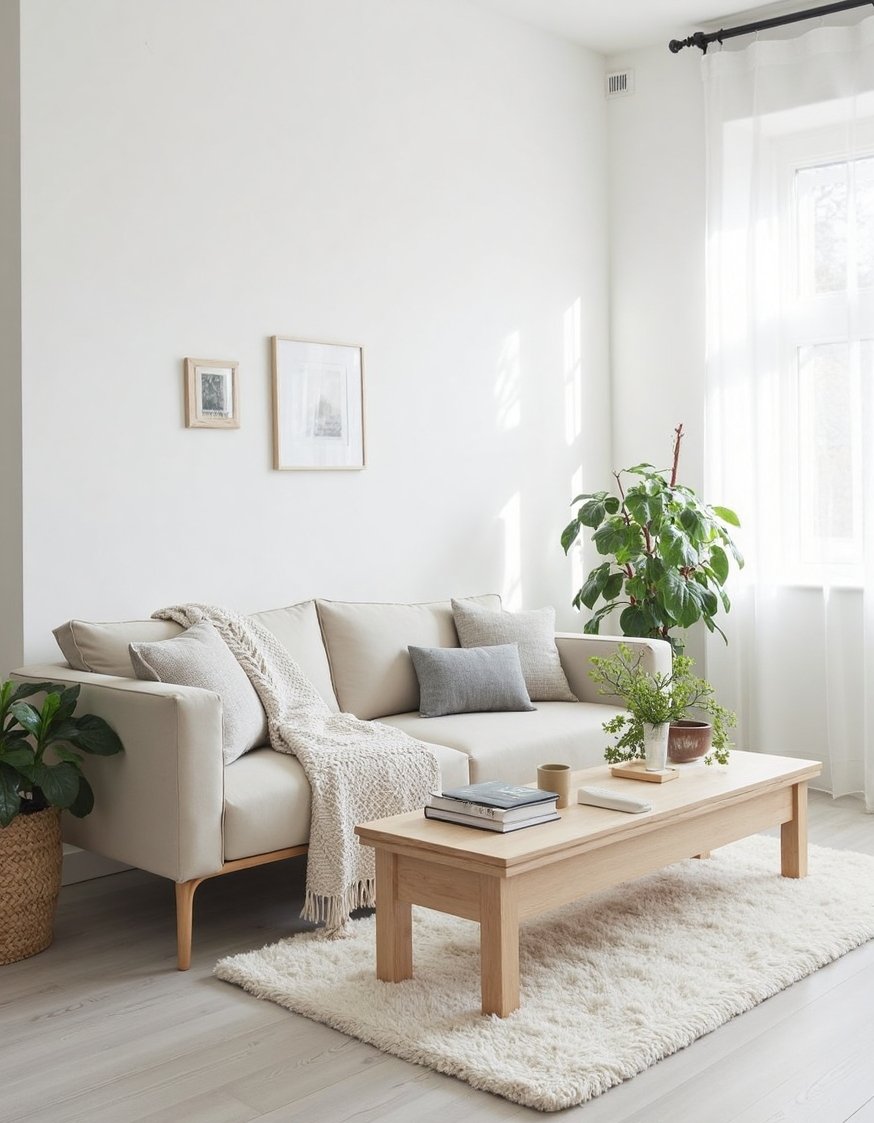 living room color combination ideas - Scandinavian Minimalist Living Room: White & Gray Palette - Create a serene living room with this Scandinavian-inspired...