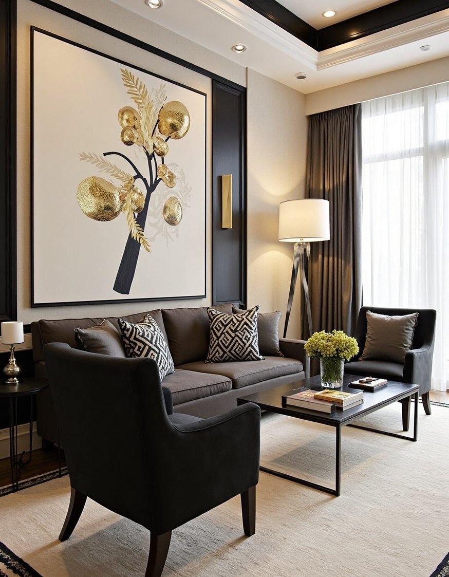 living room color combination ideas - Art Deco Living Room: Black, Gold & Cream - Sophisticated living room? This Art Deco-inspired scheme uses...
