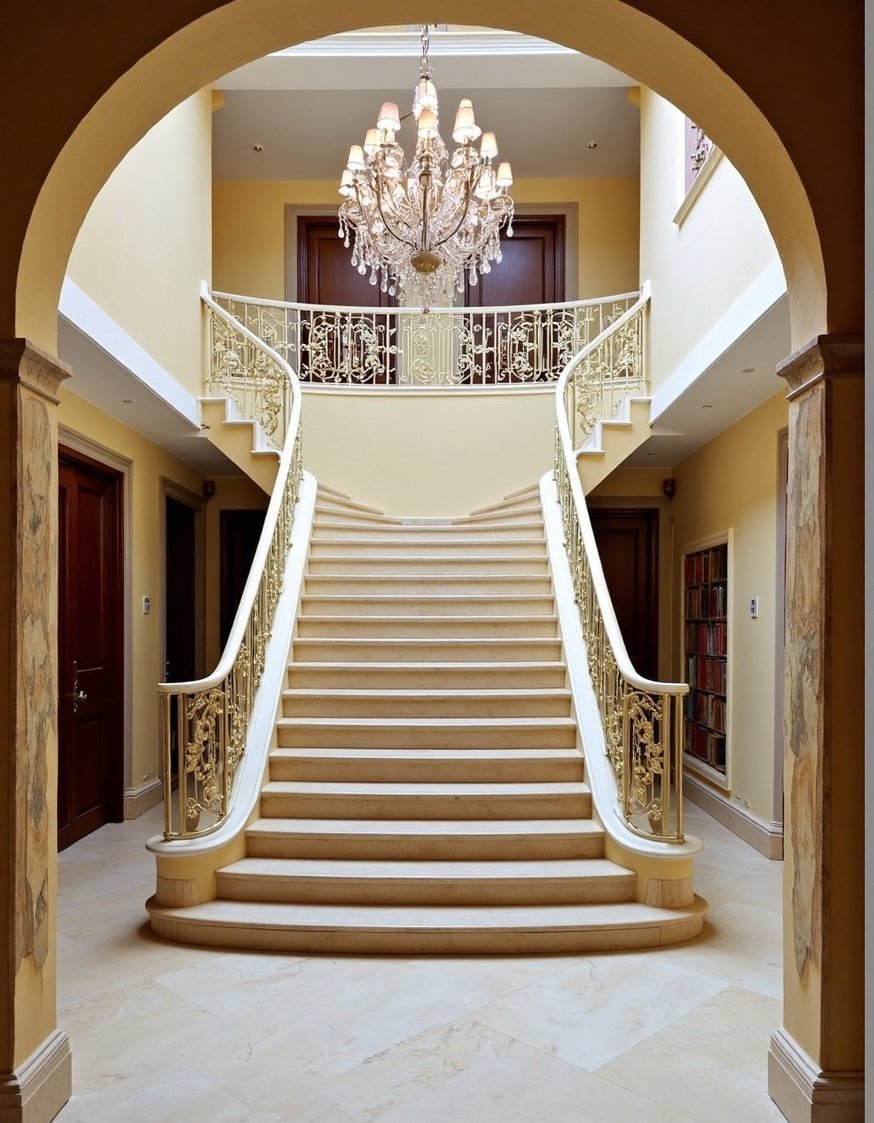 luxury houses entrance - Grand Modern Entrance: Luxurious Staircase & Opulent Design - Luxury home entrance with a grand staircase. Opulent...