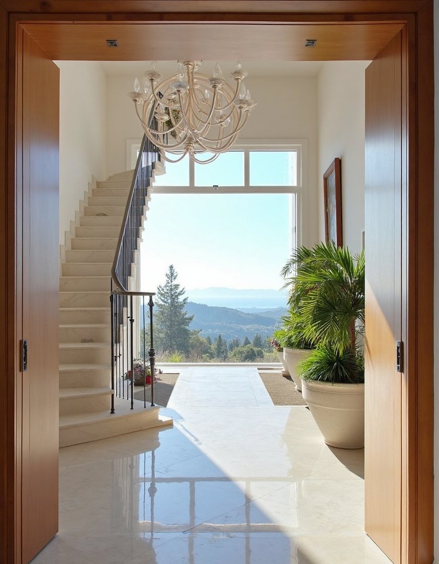 luxury houses entrance - Grand Villa Entrance: Luxury Staircase & Stunning Views - Luxury villa entrance: High-end materials and a grand...