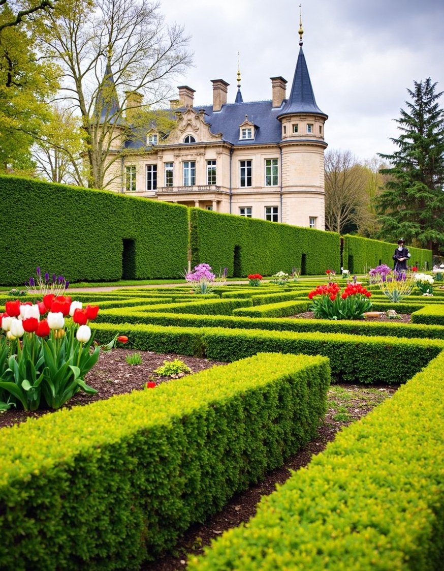European Style Backyard - French Parterre Garden: Geometric Beauty and Spring Blooms - This classic French parterre garden is breathtaking. Low...
