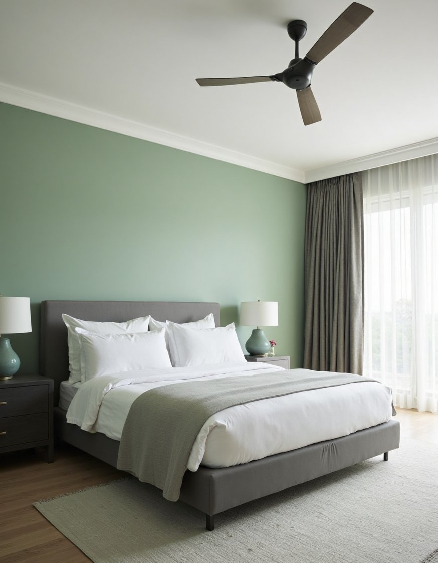 best bedroom color combination ideas - Calming Green Bedroom: Sage Walls & Grey Accents - Calming green bedroom ideas: Imagine waking up in...