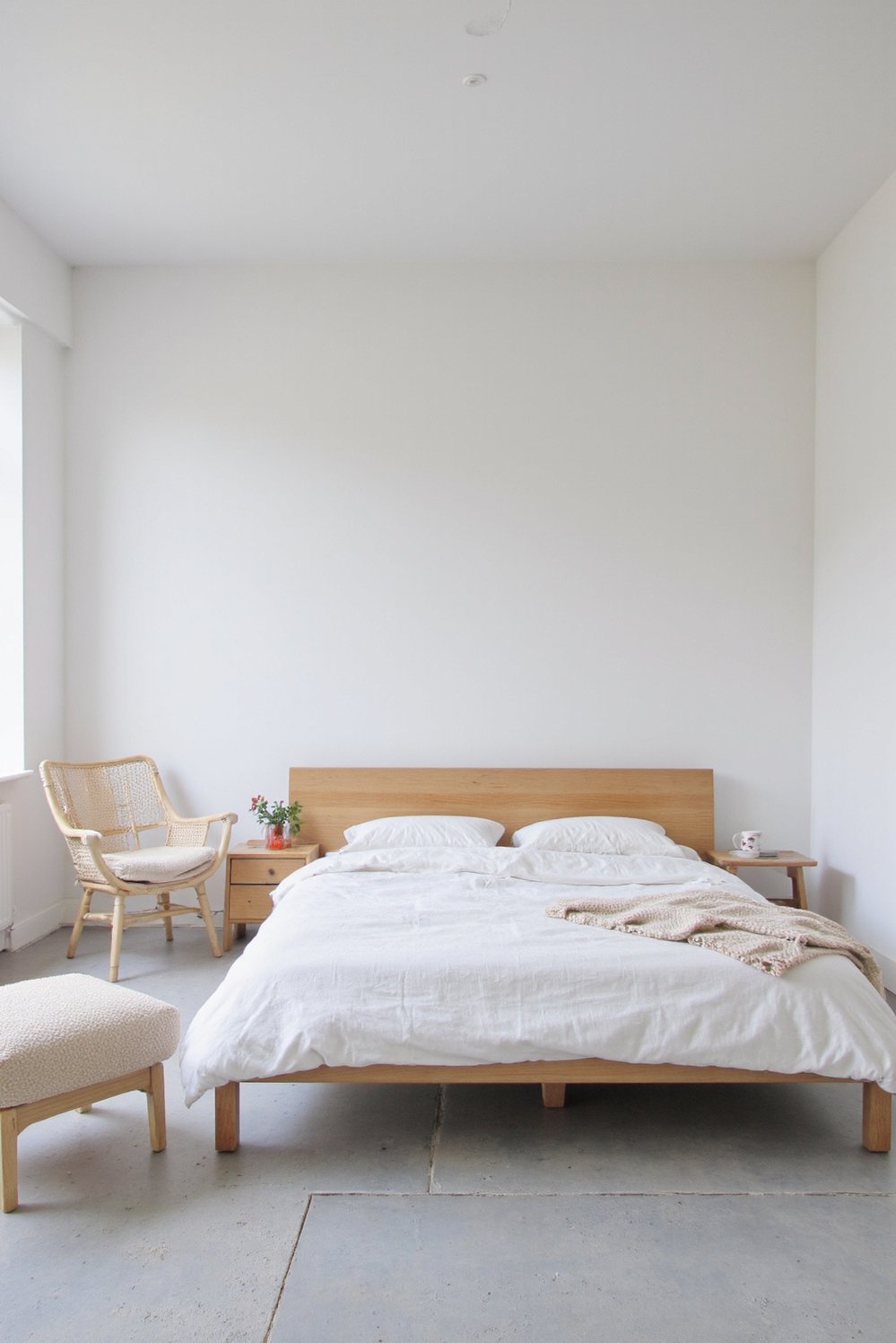 bedroom color combination ideas - White & Light Grey Scandinavian Bedroom Palette - Scandinavian bedroom color scheme: This minimalist bedroom is...