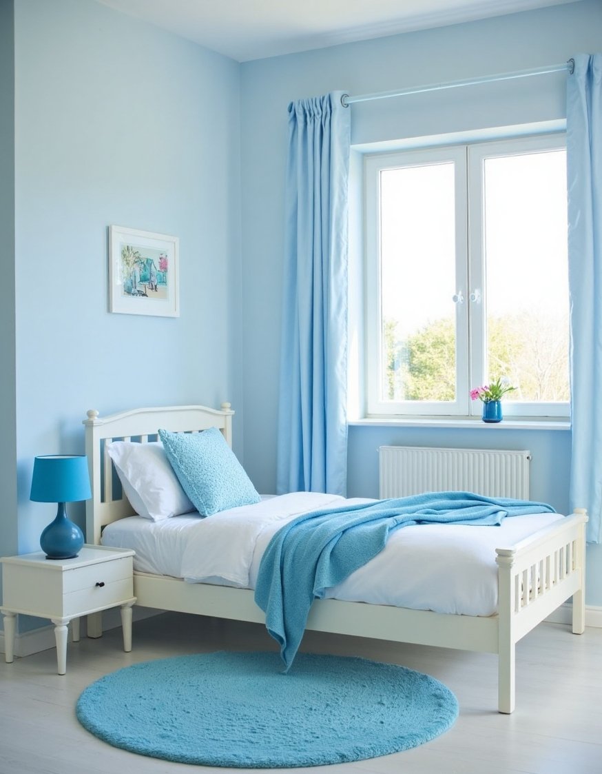 Blue and white girls bedroom - Minimalist Light Blue Teen Girl's Bedroom - This minimalist teenage girl's bedroom is serene and...