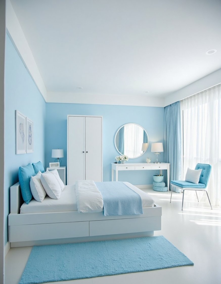 Blue and white girls bedroom - Calming Light Blue & White Preteen Girl's Bedroom - Calming blue and white bedroom for teenage girls....