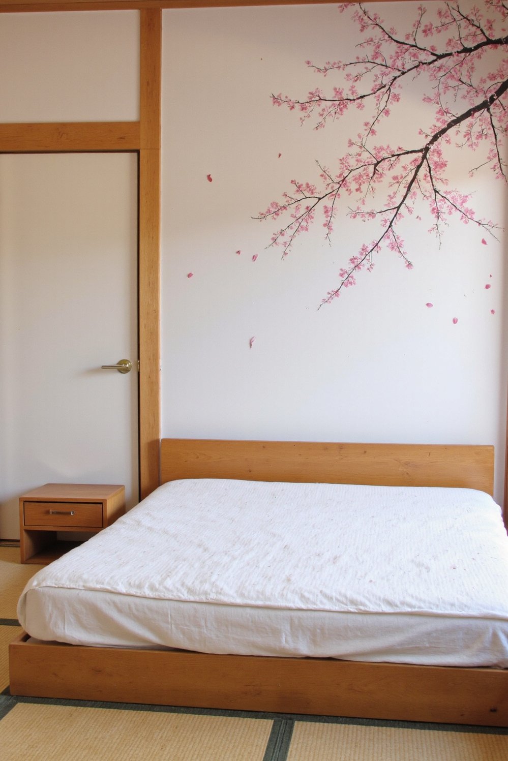 Cherry Bedroom Ideas - Serene Cherry Blossom Bedroom: Minimalist Japanese Design - Escape to serenity with this minimalist Japanese-inspired bedroom....
