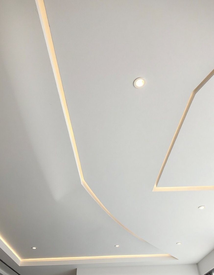 Innovative contemporary ceiling design - Sleek Geometric Contemporary Ceiling Design with LED Lighting - Modern ceiling design: Sleek and minimalist, this white...