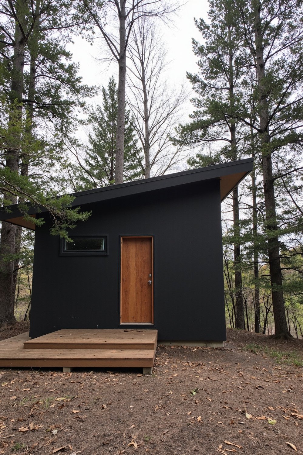 Modern house exteriors - Minimalist House Design: Dark Interiors, Big Windows - Modern minimalist house design, nestled among tall pines....