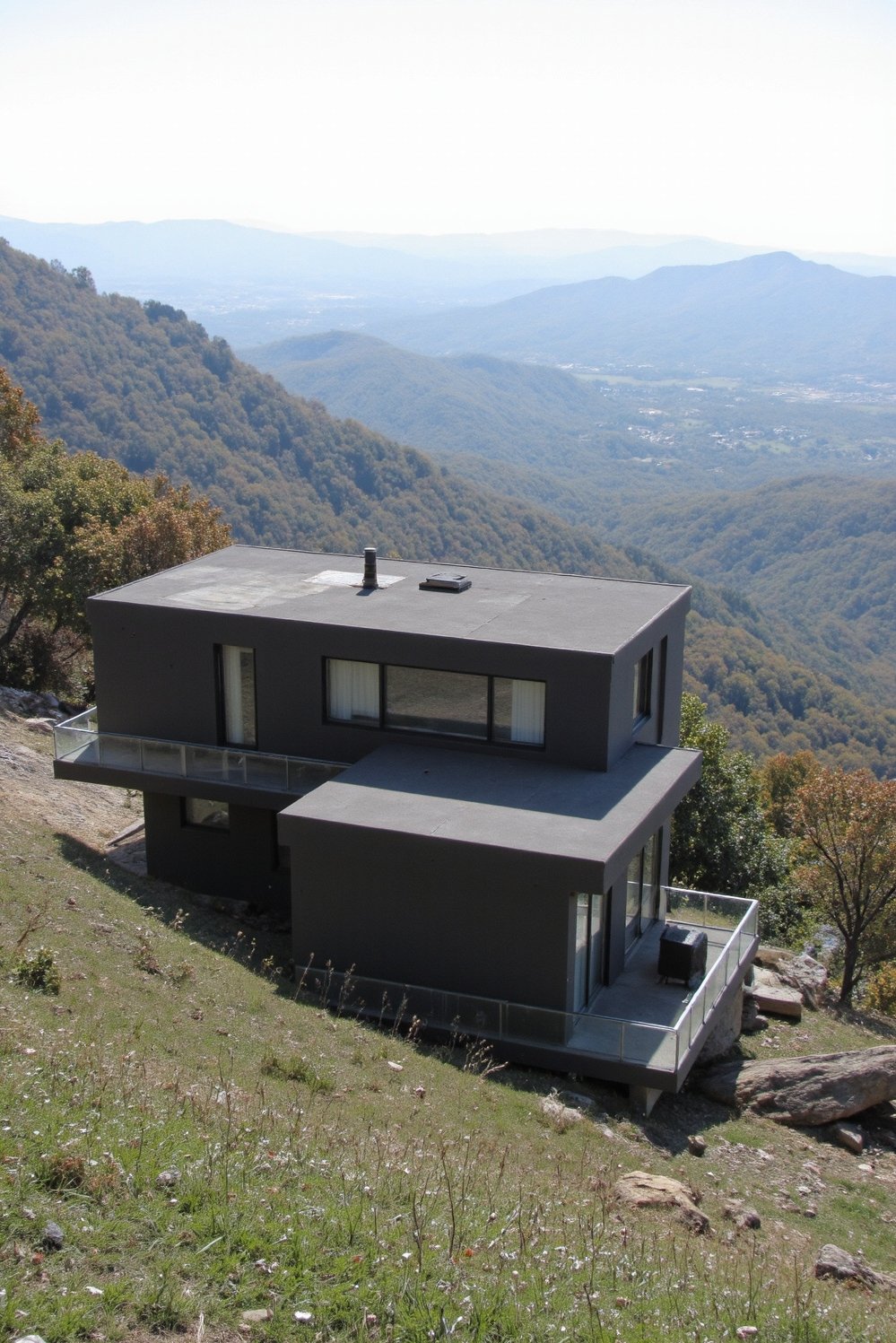Modern house exteriors - Hillside Minimalist House: Big Windows, Stunning Views - Modern hillside home exterior: Expansive windows frame breathtaking...