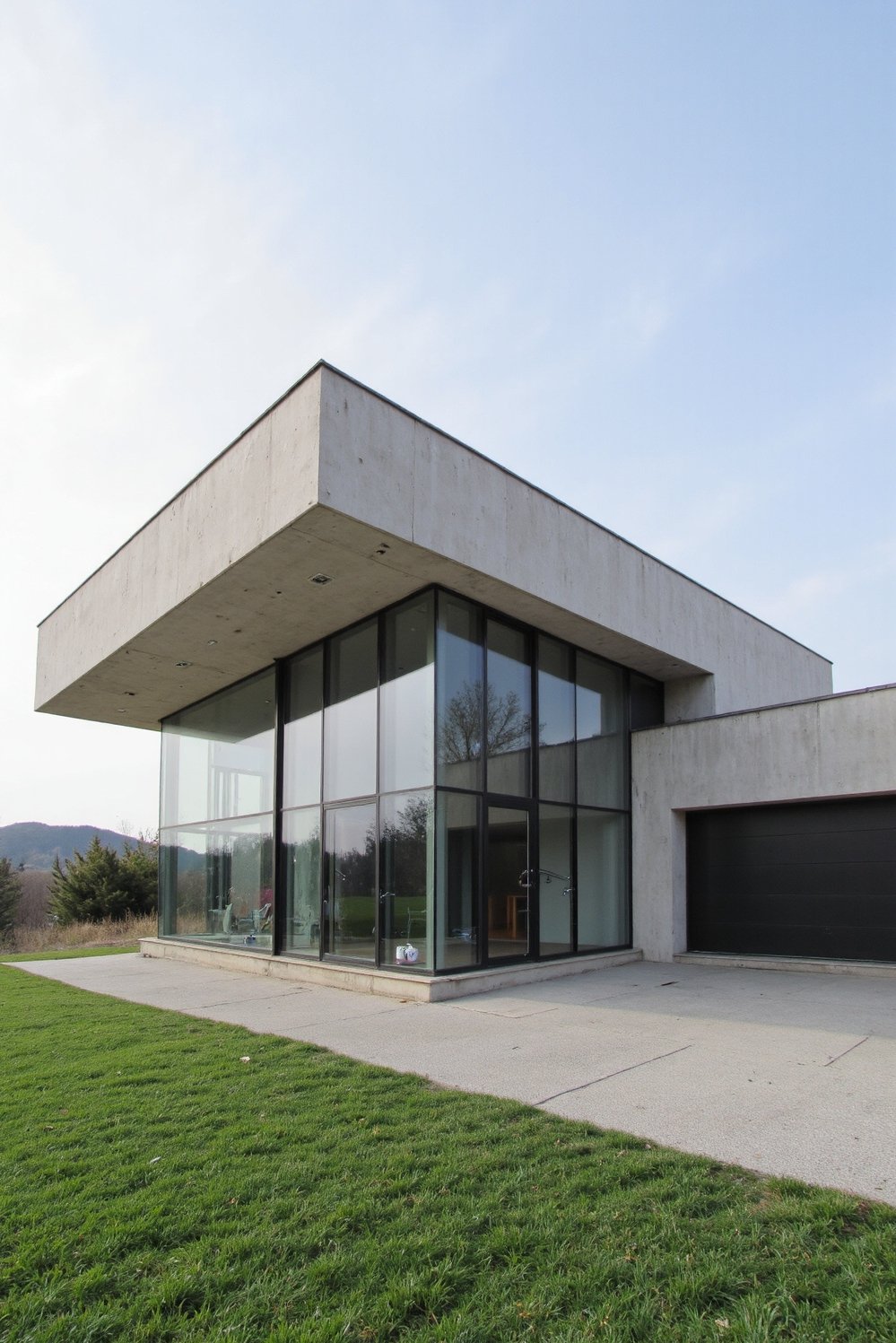 Modern house exteriors - Modern Exterior: Glass Walls & Cantilevered Roof - Modern house with a dramatic cantilevered roof and...