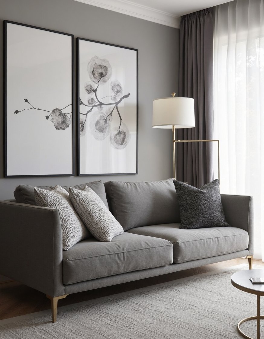 living room color combination ideas - Sophisticated Gray Living Room Color Palette - Shades of gray create a sophisticated minimalist living...