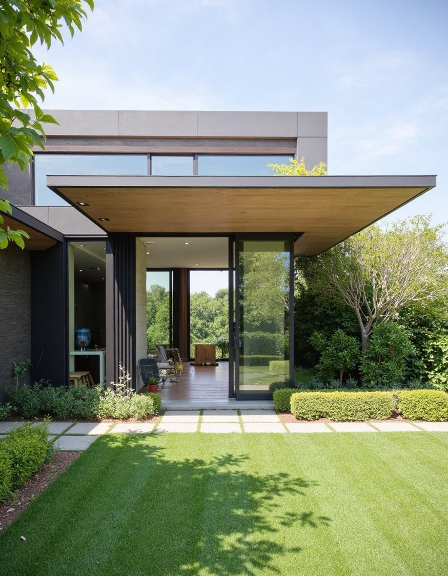 luxury houses entrance - Modern Cantilevered Roof & Glass Entryway - Modern luxury home entrance: A dramatic cantilevered roof...