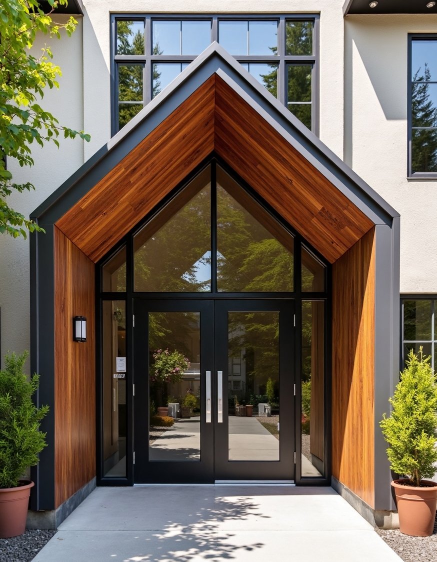 luxury houses entrance - Geometric Modern House Entrance: Wood & Metal Design - Modern house entrance design: Geometric lines and contrasting...