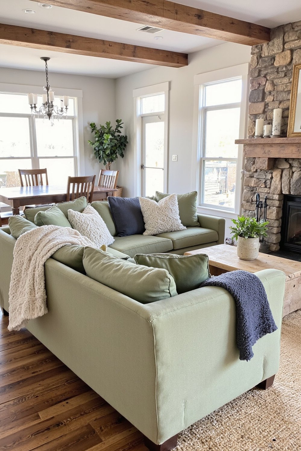Sage Green Home Decor Ideas - Rustic Charm: Sage Green Living Room Design - Modern farmhouse living room in sage green: A...