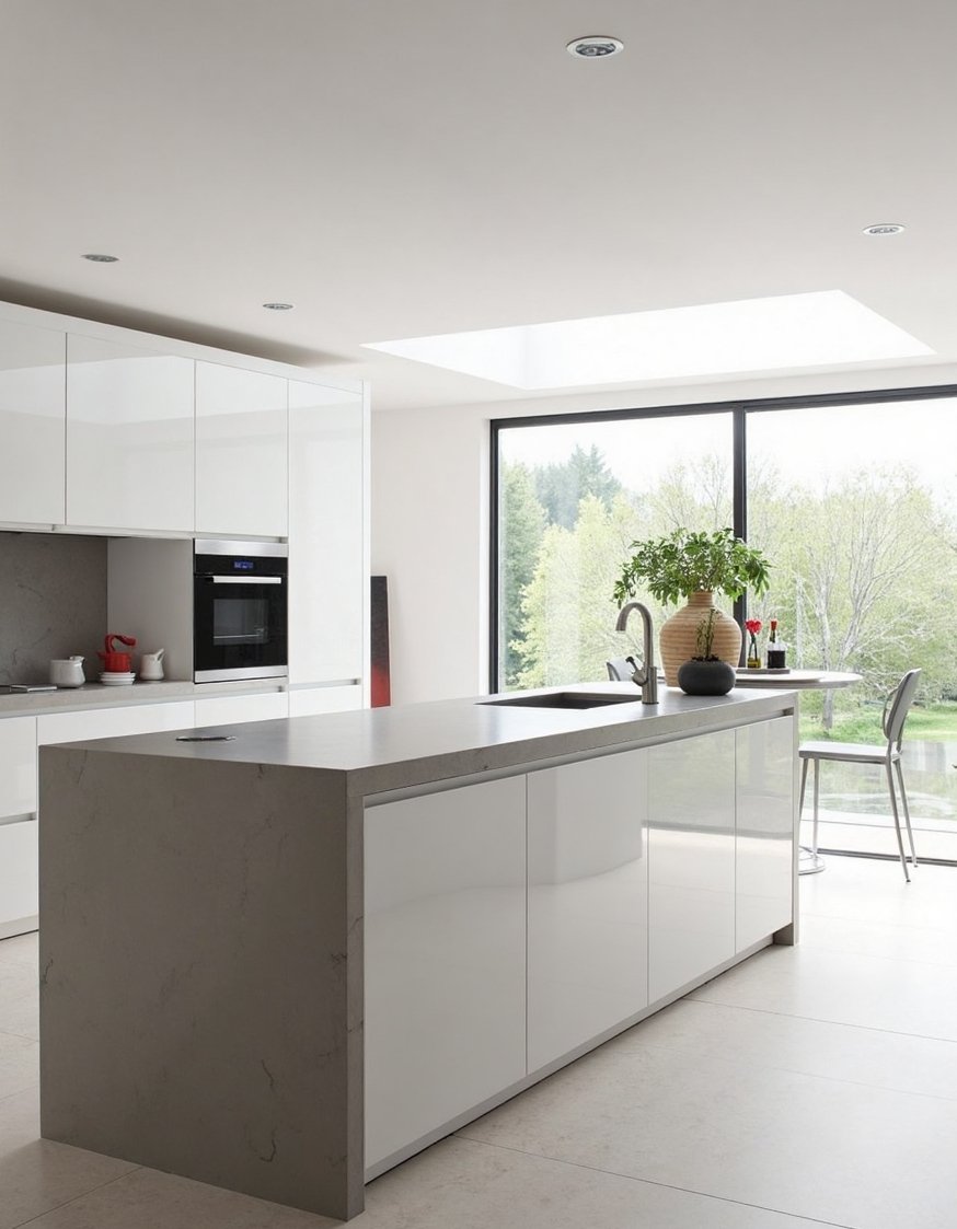 kitchen island ideas - Sleek Modern Kitchen Island: High-Gloss White Design - Sleek modern kitchen island: High-gloss white cabinets and...