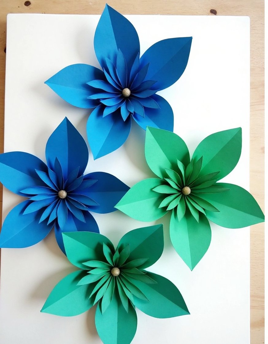 flower wall art ideas - Geometric Paper Flower Wall Art: Deep Blues & Greens - Modern geometric paper flower wall art. This piece...