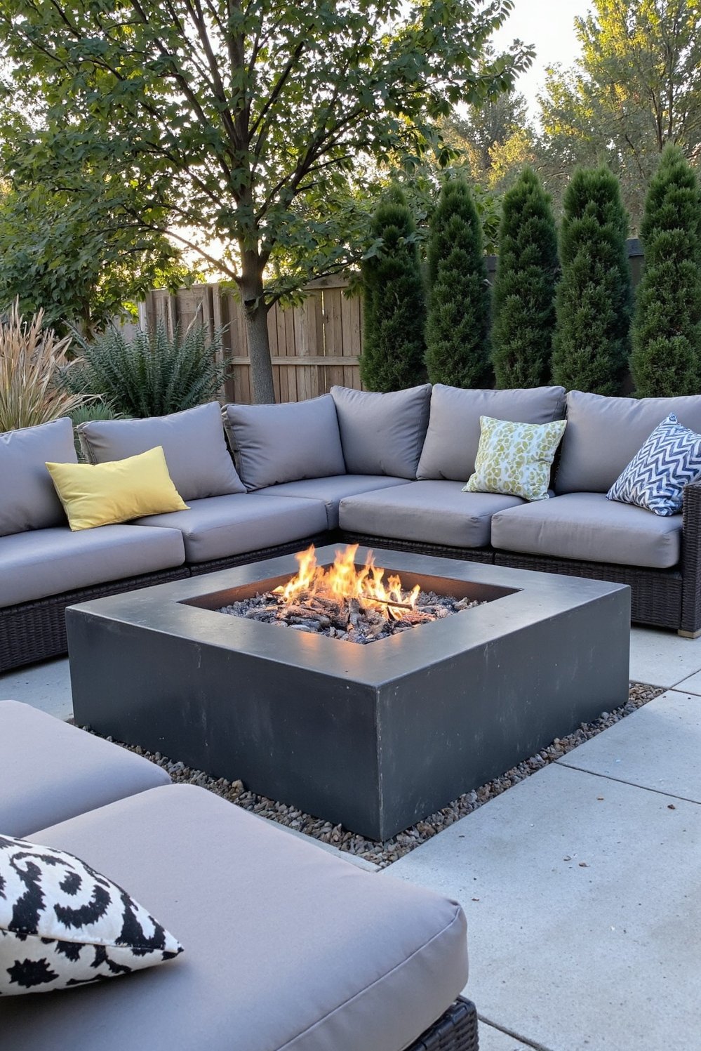 Fire pit patio ideas - Sleek Concrete In-Ground Fire Pit & Lounge Area - Modern backyard fire pit ideas. This sleek, square...