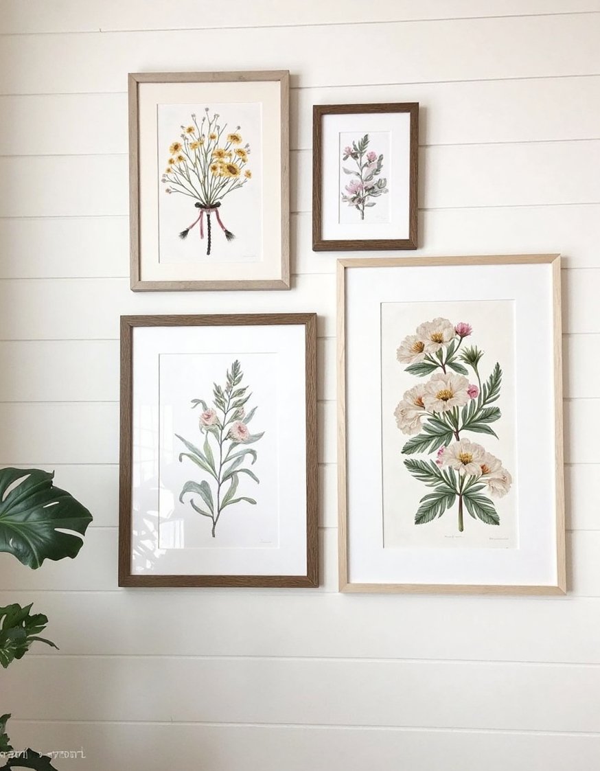 flower wall art ideas - Modern Farmhouse Floral Wall Art Prints - This modern farmhouse wall features framed botanical prints....