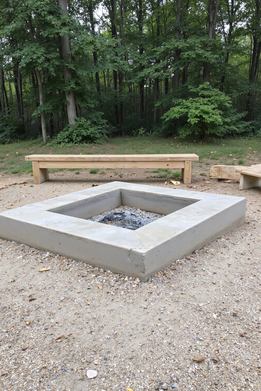 Fire pit patio ideas - Minimalist Scandinavian Concrete Fire Pit with Benches - Modern minimalist fire pit: clean lines and simple...