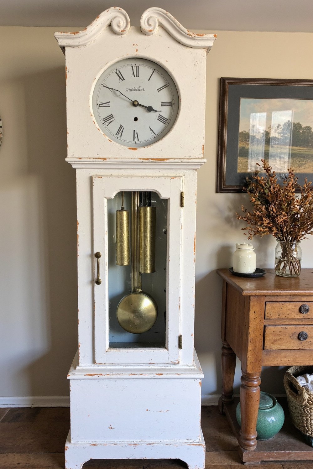 grandfather clock examples - Shabby Chic Grandfather Clock Makeover: Farmhouse Charm - Shabby chic grandfather clock makeover. This distressed white...
