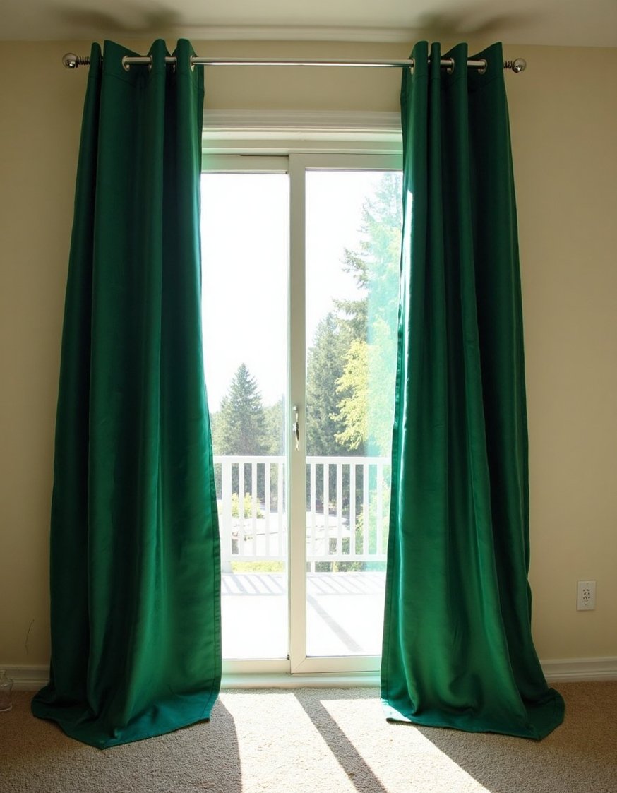 Curtains for Sliding Glass Doors - Emerald Velvet Curtains: Elegant Sliding Glass Door Treatments - Elegant emerald green velvet curtains, floor-length and luxurious,...