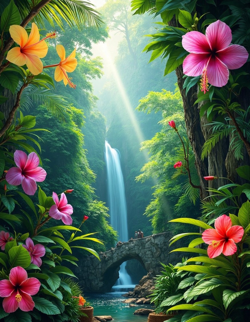flower wall art ideas - Vibrant Tropical Flower Mural: Orchid & Hibiscus Wall Art - Bring the tropics home with this stunning rainforest...