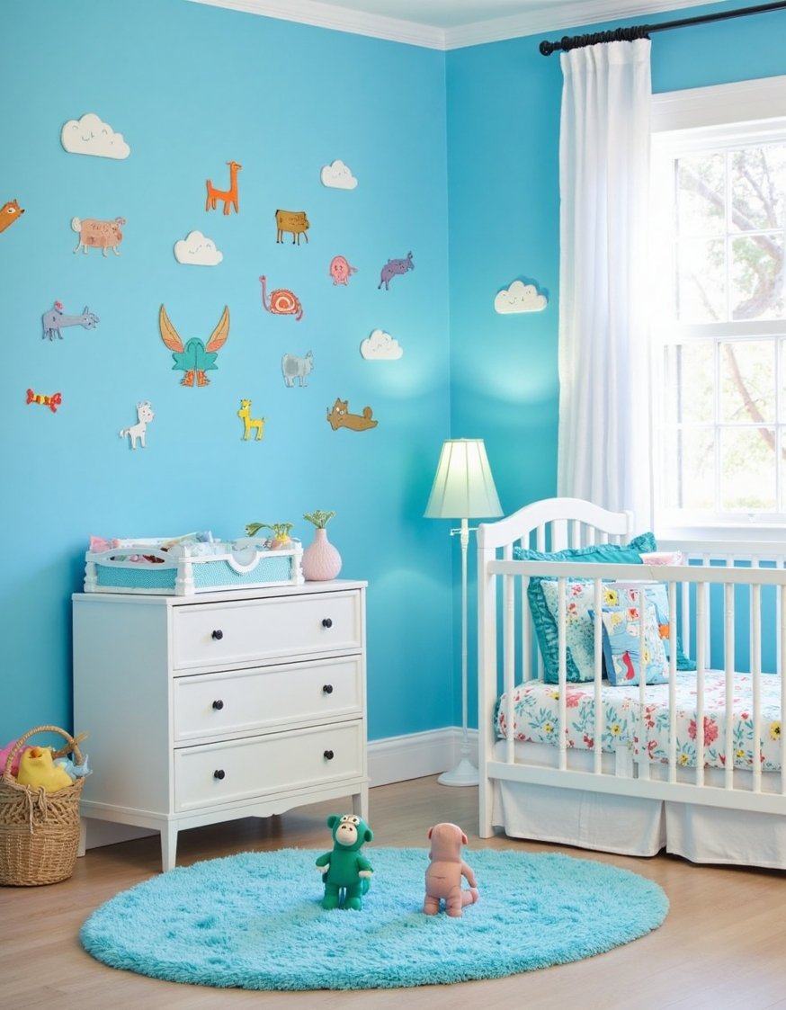 Blue and white girls bedroom - Toddler's Bright Blue & White Bedroom Decor - This toddler girl's room is bursting with color!...