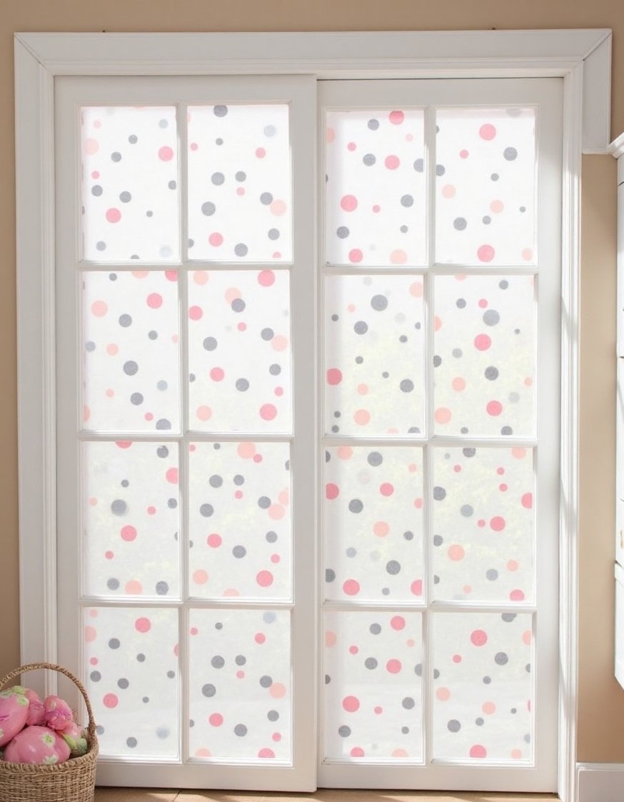 Curtains for Sliding Glass Doors - Pastel Polka Dot Curtains: Playful Sliding Glass Door Treatments - Pastel pink and grey polka dot curtains: perfect...