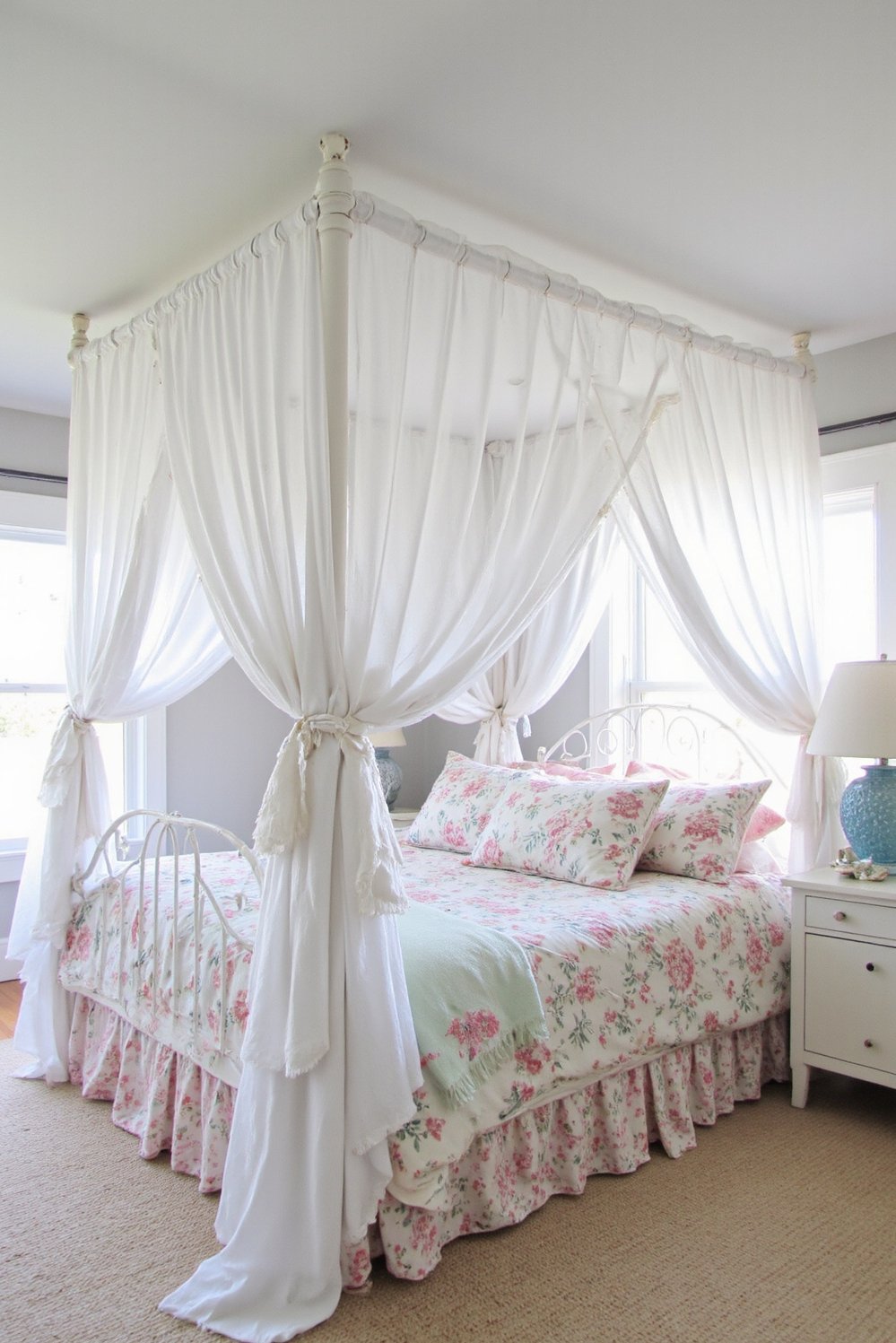 coastal cottage bedroom ideas - Romantic Coastal Bedroom: Dreamy Canopy & Seashells - Escape to a dreamy, romantic coastal bedroom. The...