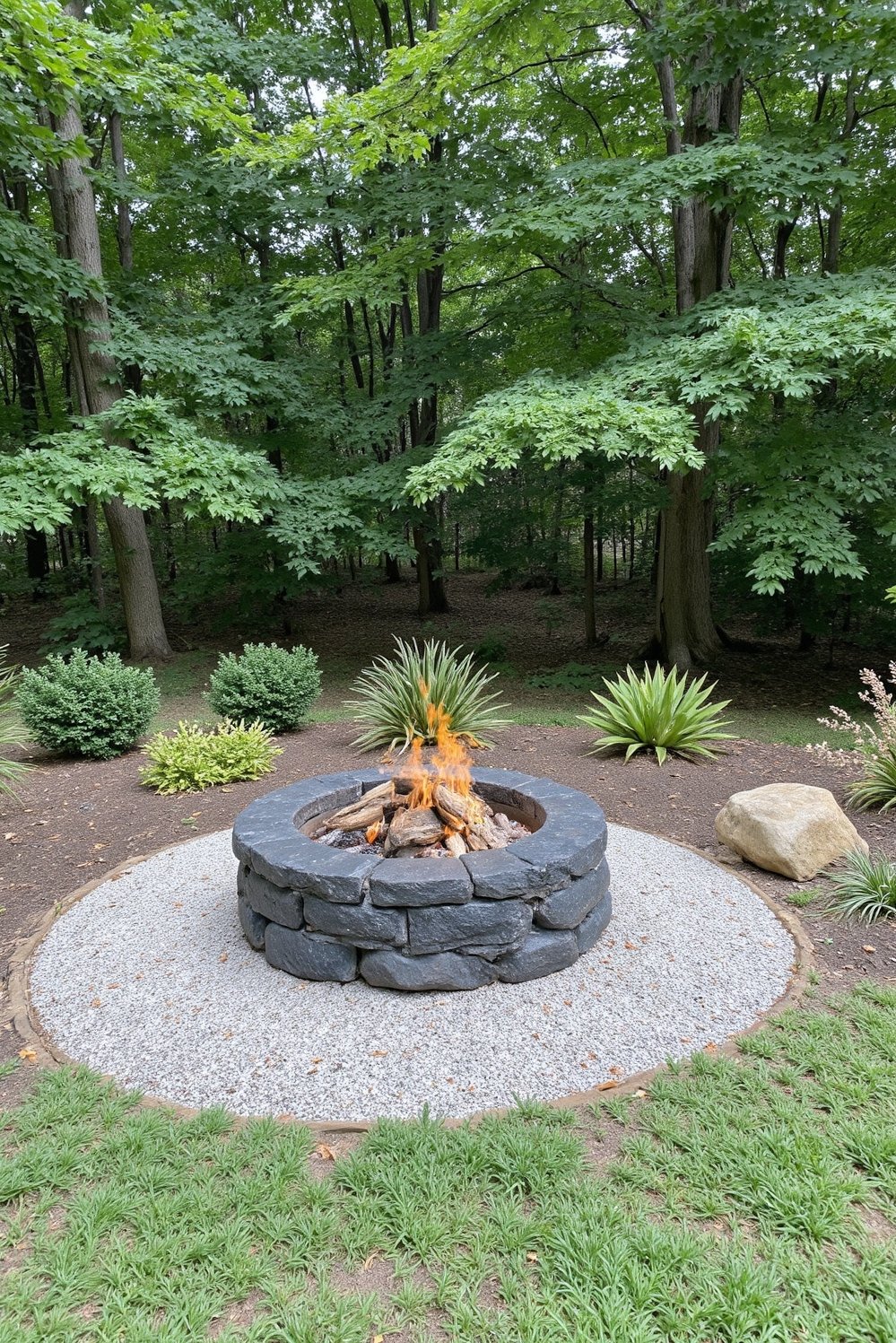 Fire pit patio ideas - Romantic In-Ground Fire Pit & Lush Greenery - Create a cozy, romantic atmosphere with an in-ground...