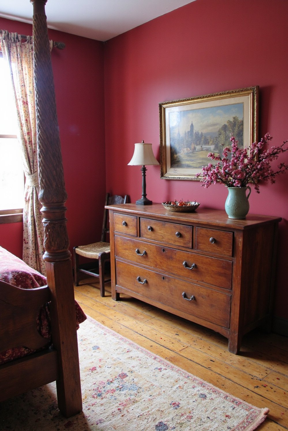 Cherry Bedroom Ideas - Rustic Red Bedroom with Cherry Wood Furniture - Cozy rustic red bedroom with cherry wood furniture....