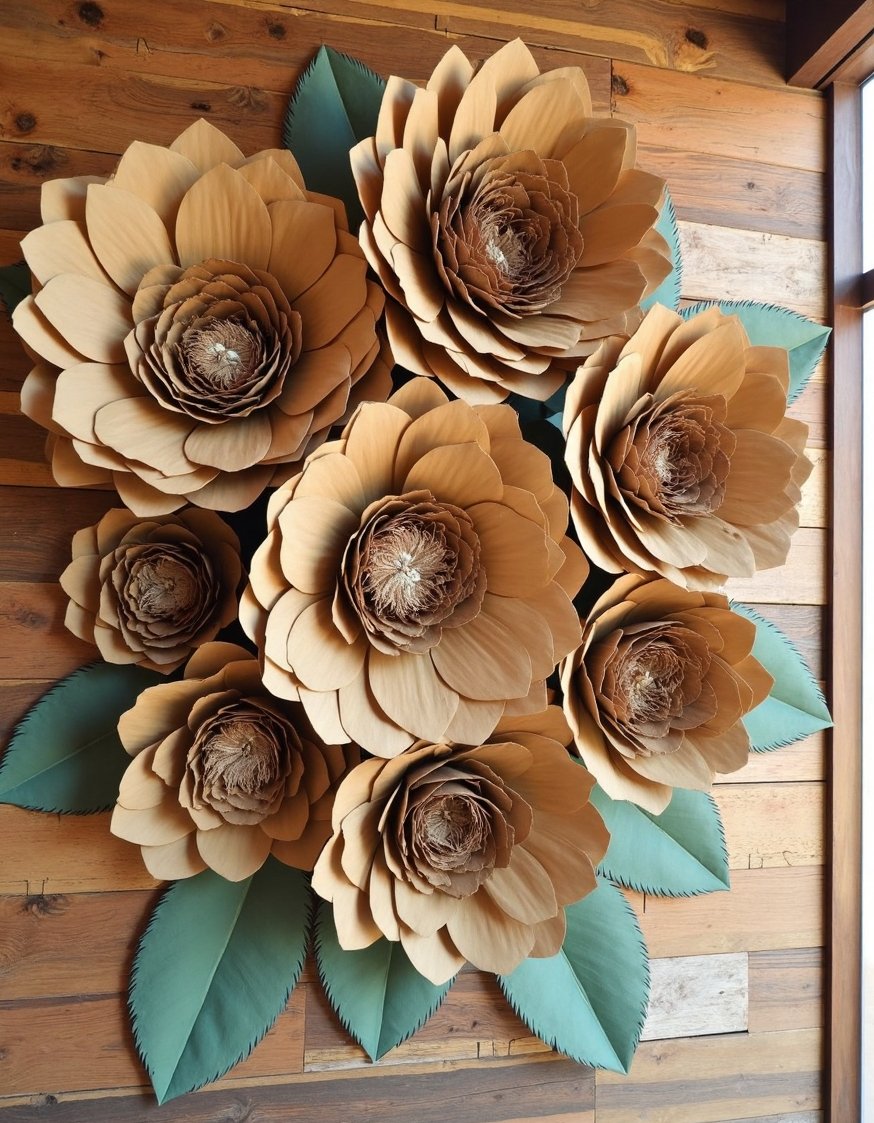 flower wall art ideas - Rustic Paper Flower Wall Art: Earthy & Sustainable - Create a stunning rustic flower wall! I used...