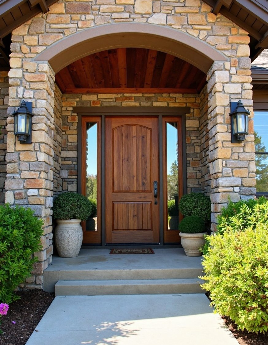 luxury houses entrance - Rustic Luxury Dream House Entryway: Reclaimed Wood & Stone - Luxury rustic house entrance: Reclaimed wood door, stone...