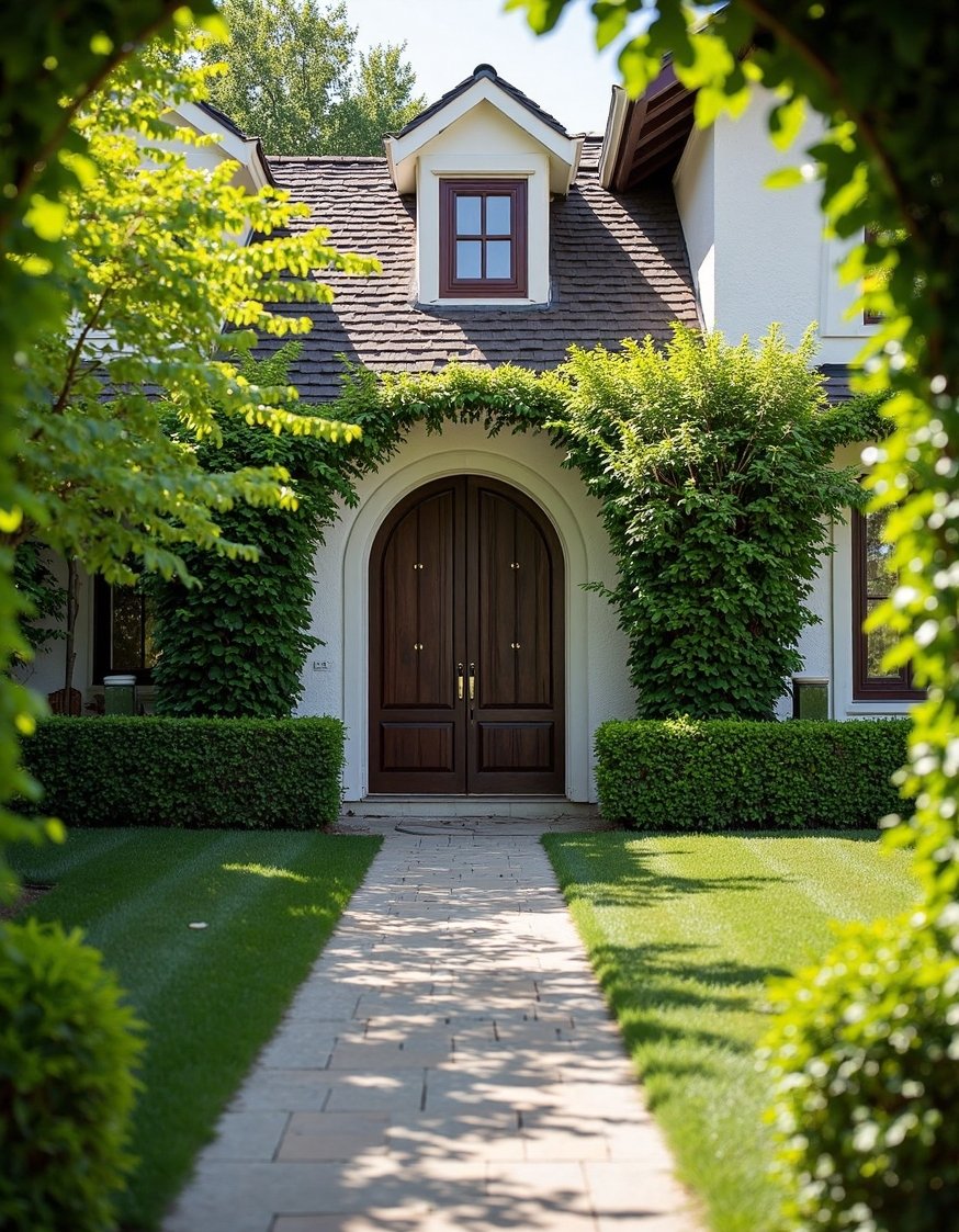 luxury houses entrance - Secluded Dream Entryway: Lush Greenery & Tranquility - Dream house entryway: Lush greenery creates a secluded,...