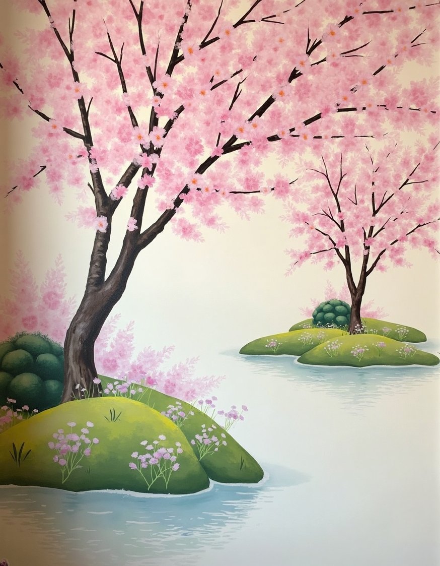flower wall art ideas - Cherry Blossom Mural: Peaceful Japanese Garden Wall Art - Find your zen with this cherry blossom mural....