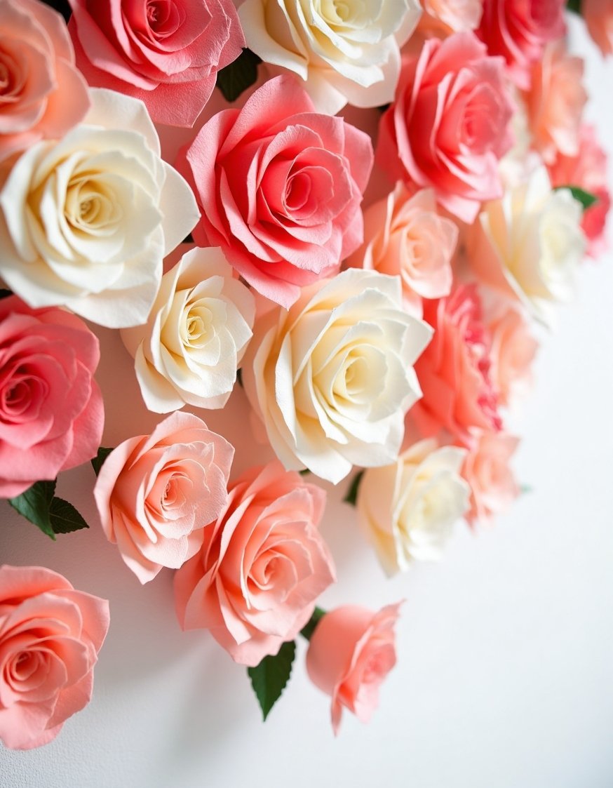 flower wall art ideas - Paper Flower Wall Art: Blush, Coral, & Ivory Roses - Create a stunning paper flower wall! This image...